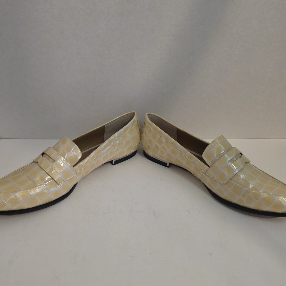 Calvin Klein Women's Croc Embossed Penny Loafers Yellow Cream Slip On Shoes - Picture 5 of 11